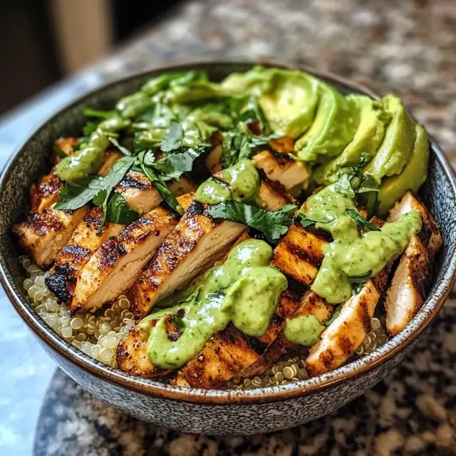 Grilled Chicken Quinoa Bowls With Avocado Sauce Delight 