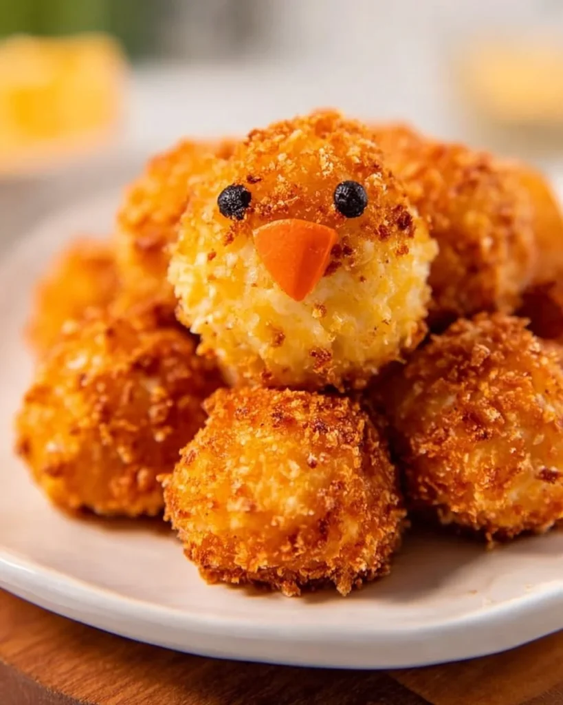 Adorable baby chick mini cheese balls for a fun party snack