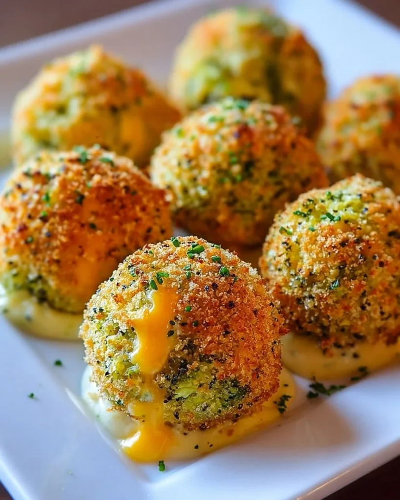 Baked broccoli cheese balls served on a plate