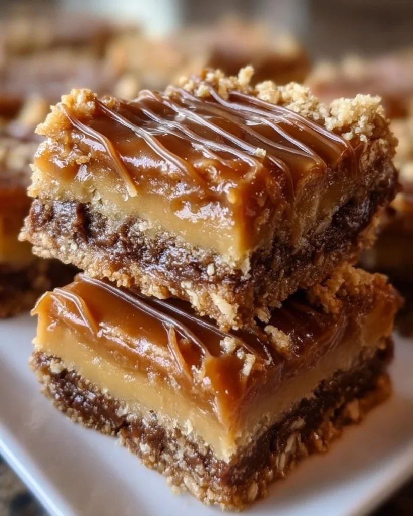 Delicious Caramel Crush Bars dessert with layers of caramel and crunch