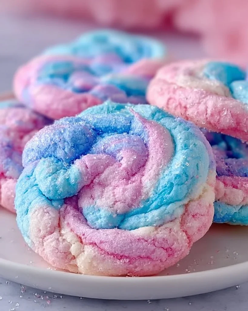 Colorful Cotton Candy Cookies on a plate for a festive dessert treat.