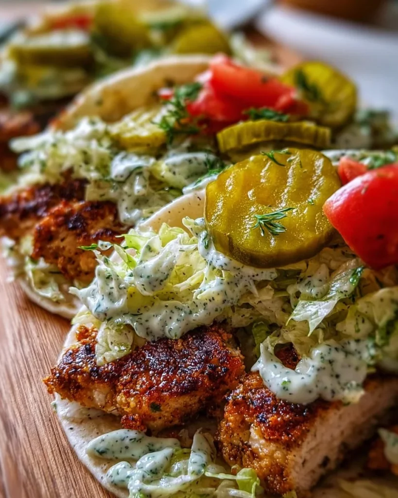 Delicious Dill Pickle Ranch Smash Chicken Tacos served with fresh toppings