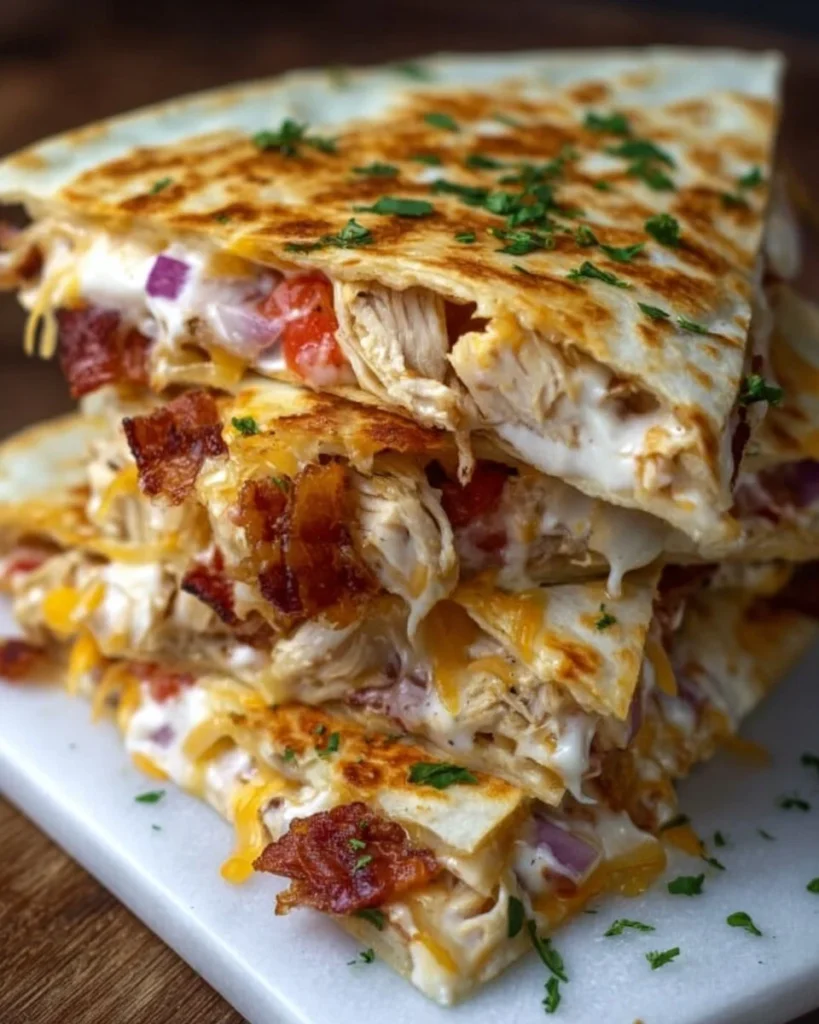 Delicious chicken bacon ranch quesadilla ready to serve