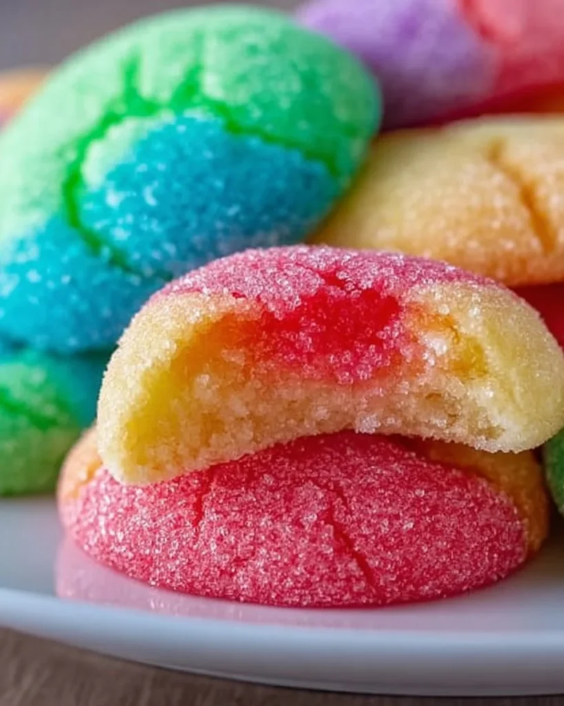 Colorful and chewy Jello sugar cookies on a plate
