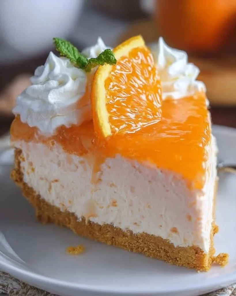 Slice of Orange Jello Creamsicle Pie topped with whipped cream