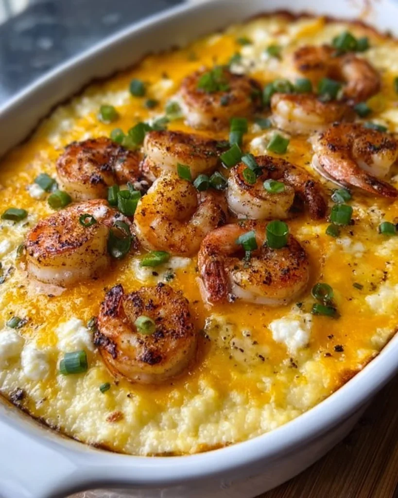Delicious shrimp and grits casserole baked to perfection