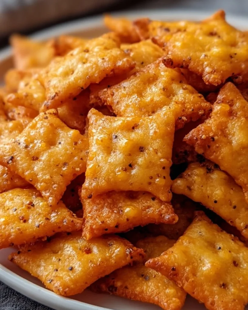 Homemade Sourdough Cheez-Its Snack Crackers on a wooden table
