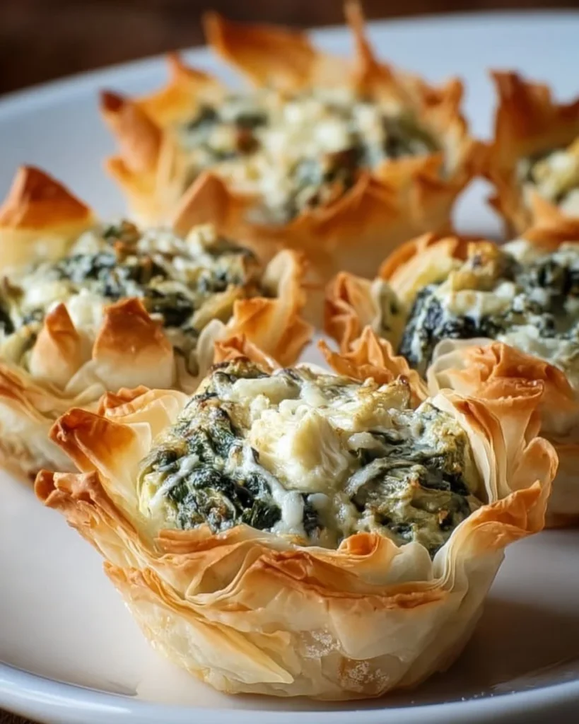 Delicious Spinach Artichoke Dip Cups served on a platter, perfect for appetizers