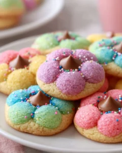 Colorful spring blossom cookies decorated with icing and edible flowers.