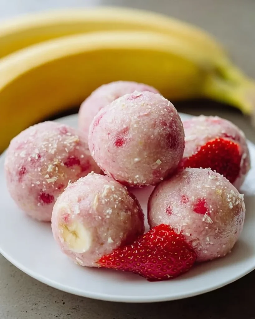 Strawberry and banana frozen balls for dogs - healthy frozen treat