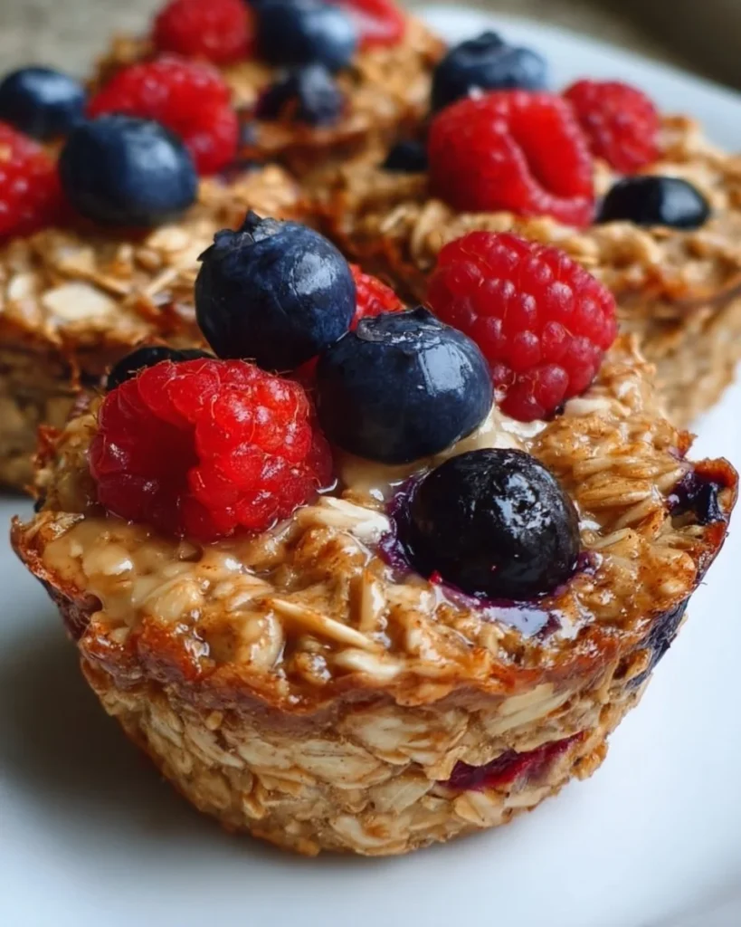 Baked oatmeal cups with mixed berries on a plate