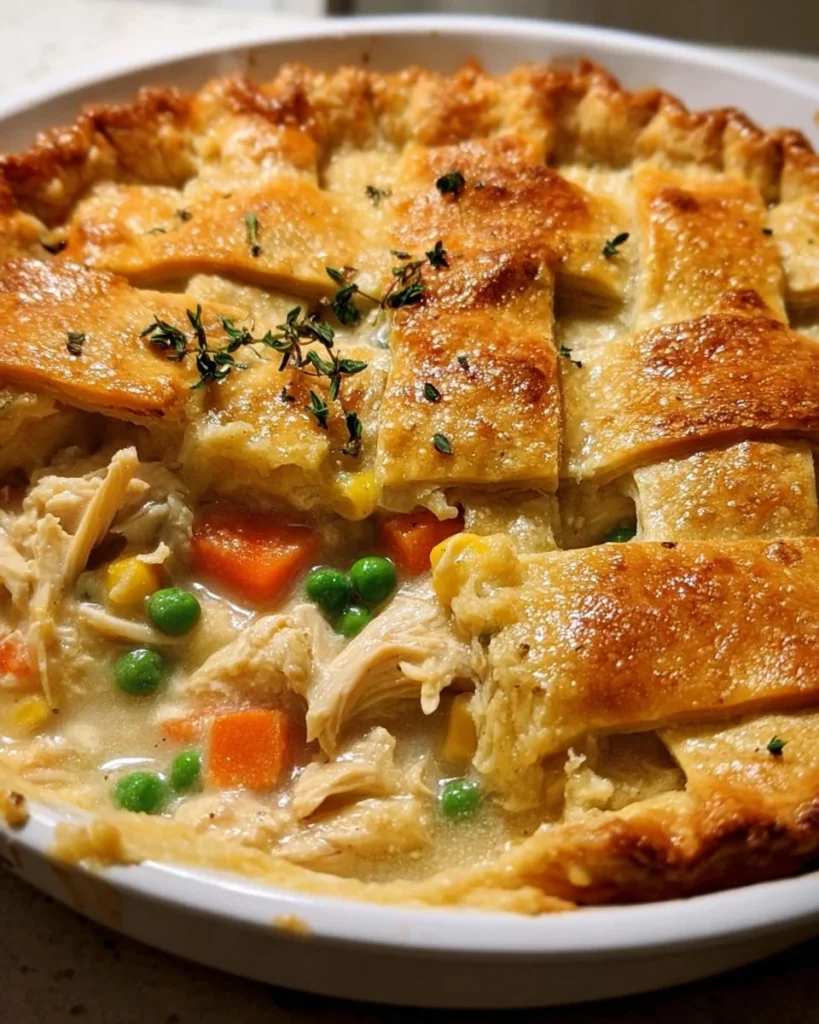 Delicious Chicken Pot Pie Casserole with chicken, vegetables, and a flaky crust