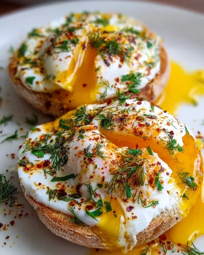 Çılbır Eggs Benedict Fusion showcasing poached eggs with yogurt and herbs.