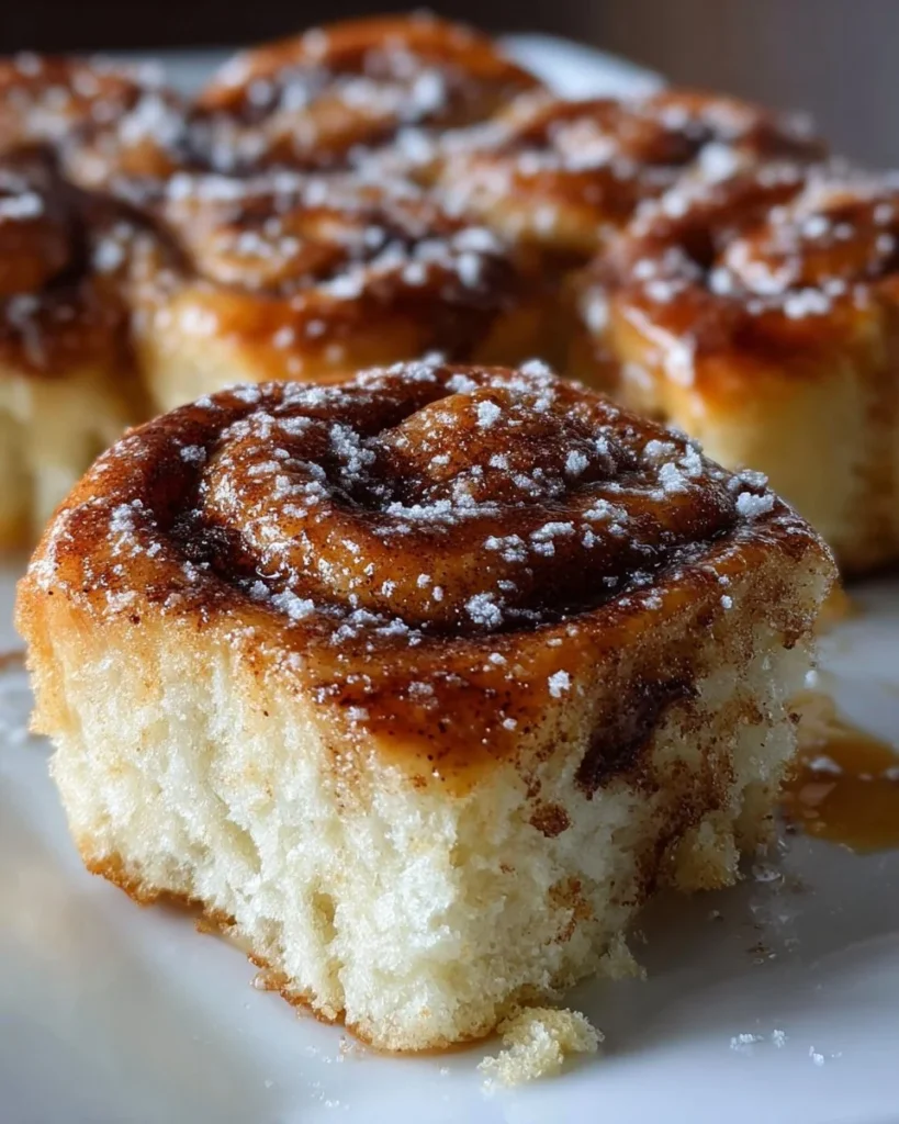 Freshly baked cinnamon roll focaccia topped with icing and cinnamon sugar.