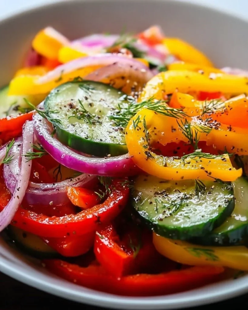 Cucumber Sweet Pepper Salad with colorful bell peppers and cucumbers served in a bowl.