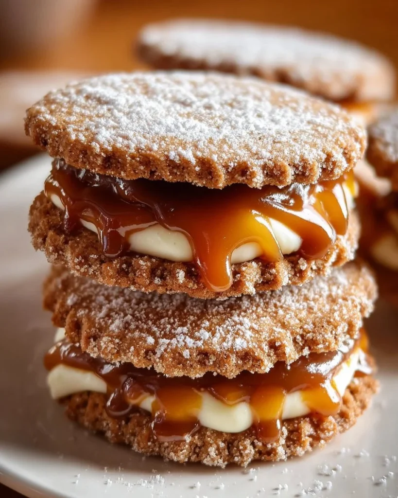 Delicious dulce de leche cinnamon sandwich cookies with creamy filling