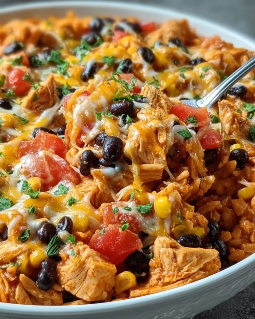 Delicious Fiesta Chicken Casserole Bake with colorful ingredients