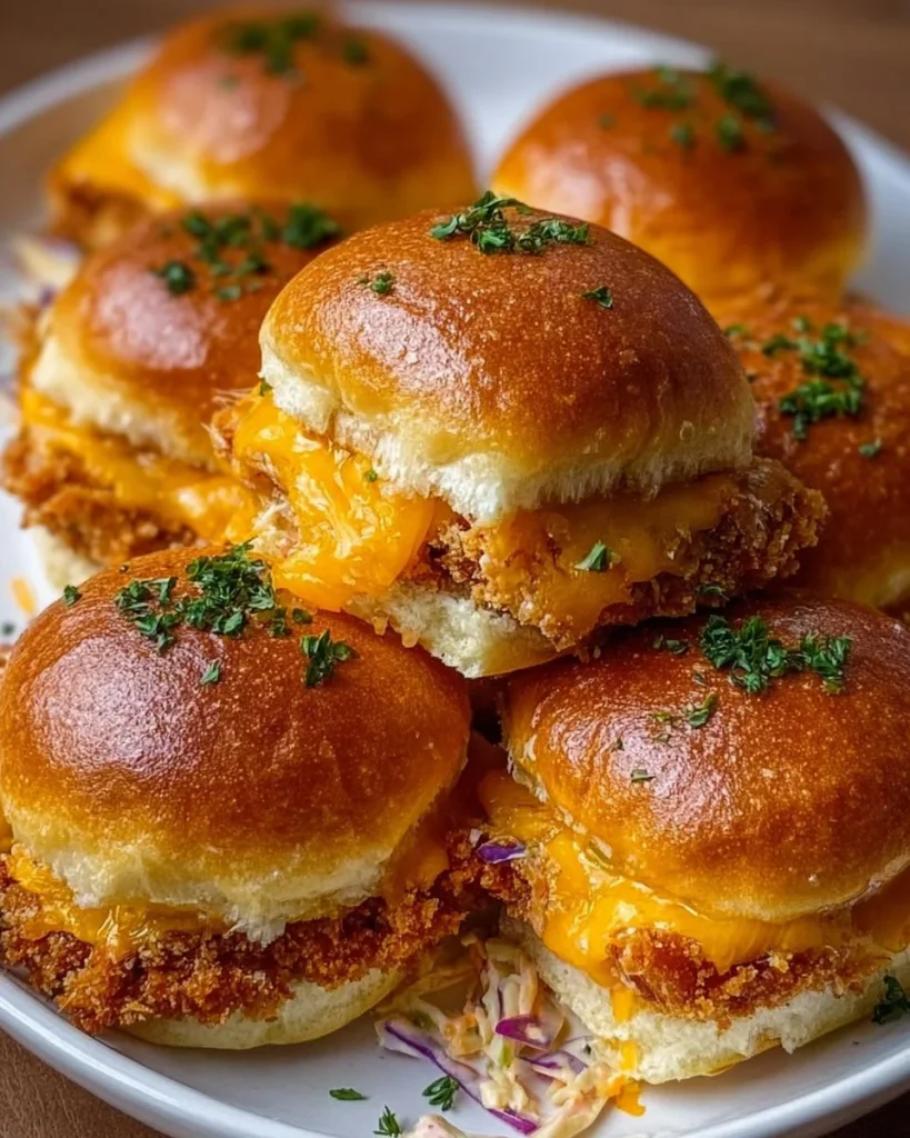 Delicious fried chicken buns with melted cheese served on a plate.