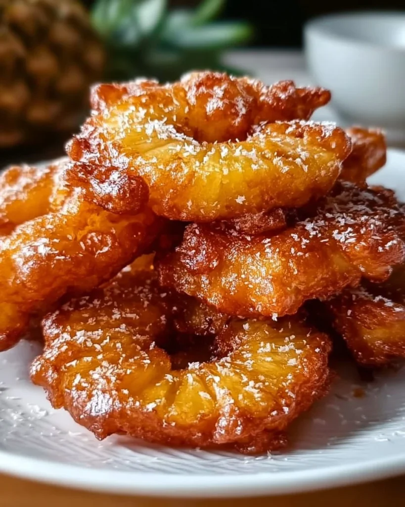 Delicious pineapple fritters served with a tropical garnish