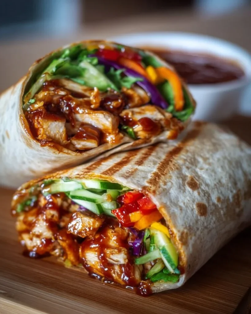 Delicious Honey BBQ Chicken Wrap filled with fresh ingredients