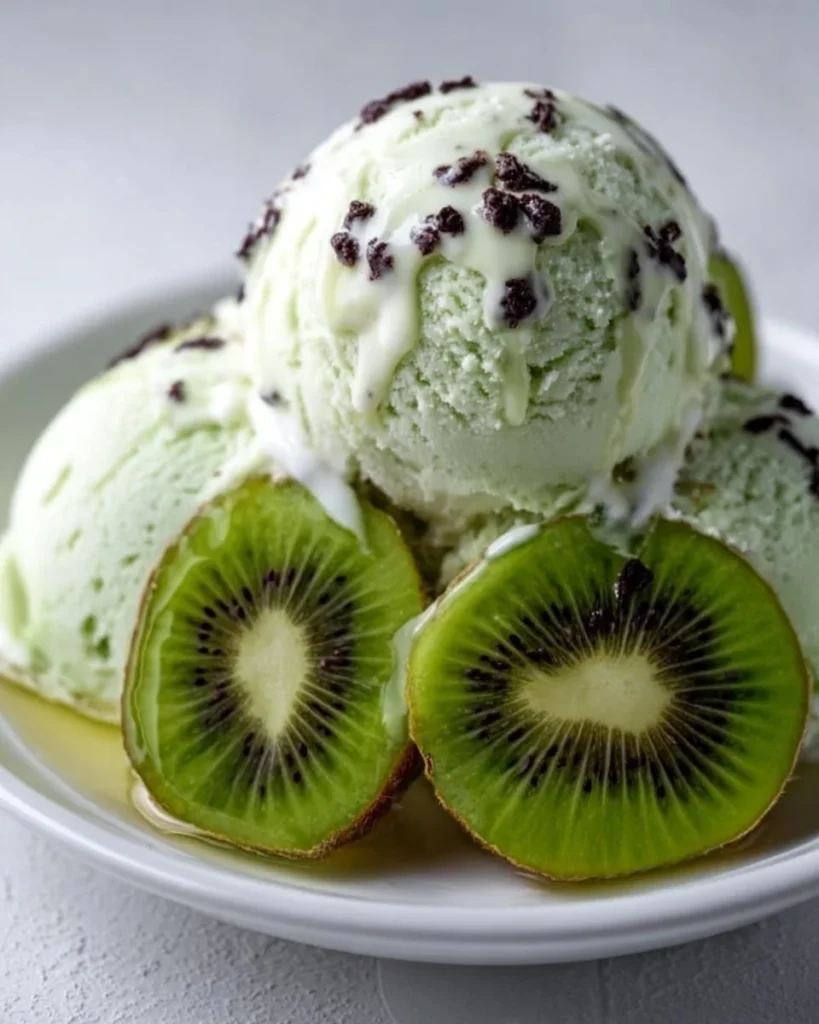 Delicious Kiwi Greek Frozen Yogurt in a bowl topped with fresh kiwis