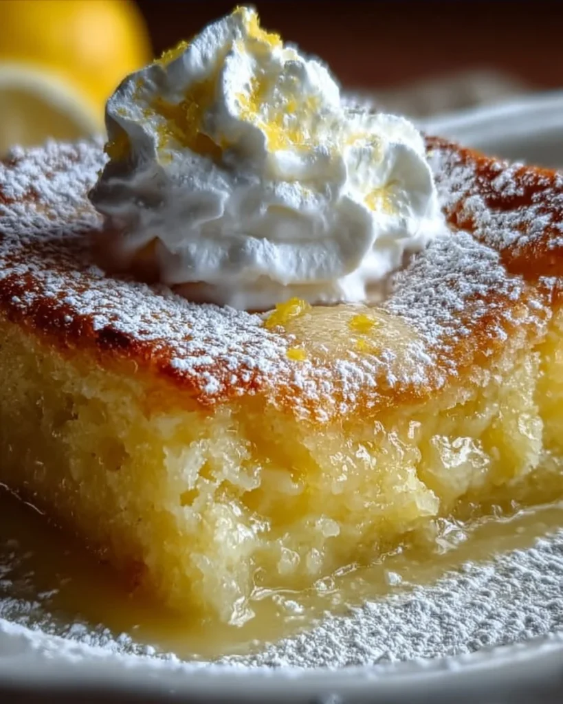 Delicious lemon cobbler dessert with a golden crust and fresh lemon slices