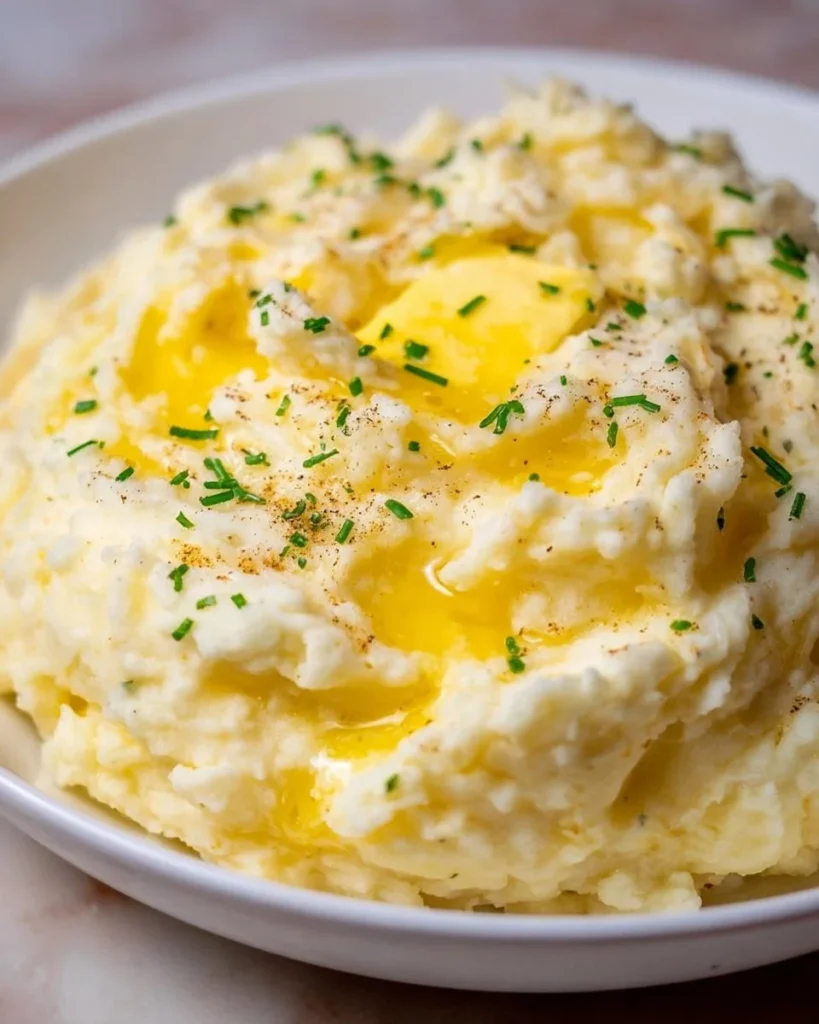 Creamy make-ahead mashed potatoes ready for serving at a festive dinner