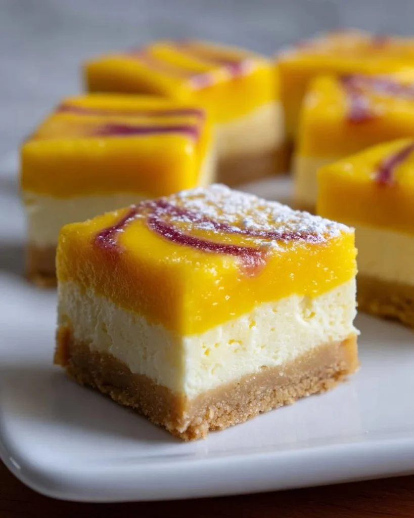 Delicious Mango Curd Bars showcasing vibrant mango and creamy texture.