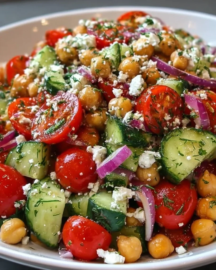 Mediterranean Chickpea Salad with Cucumber and Feta