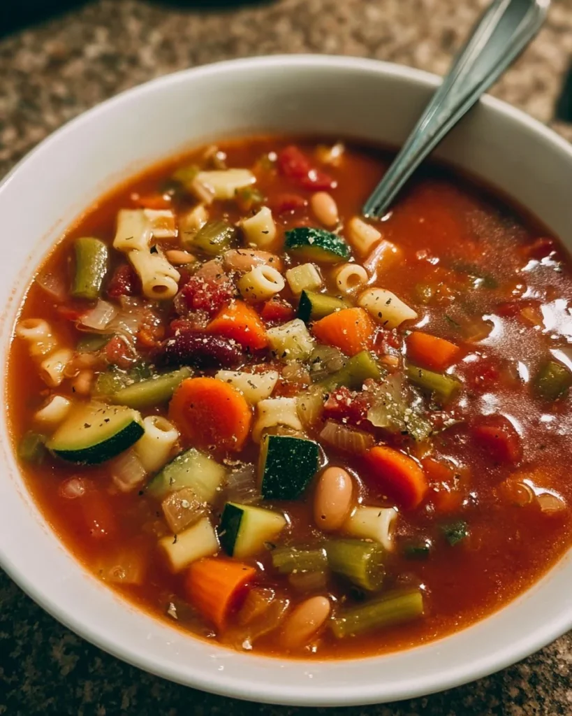 Delicious homemade minestrone soup filled with fresh vegetables and beans