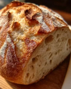 Homemade one-day sourdough bread on a wooden table