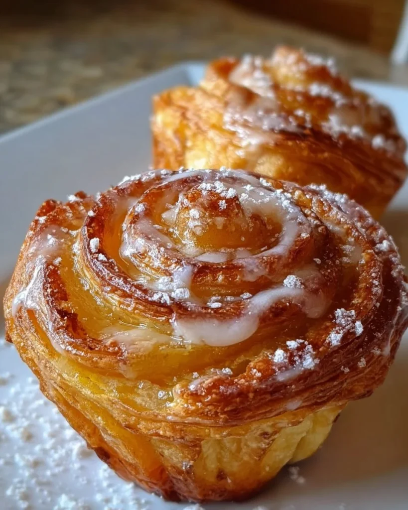 Delicious peach pie cruffins with flaky pastry and sweet peach filling