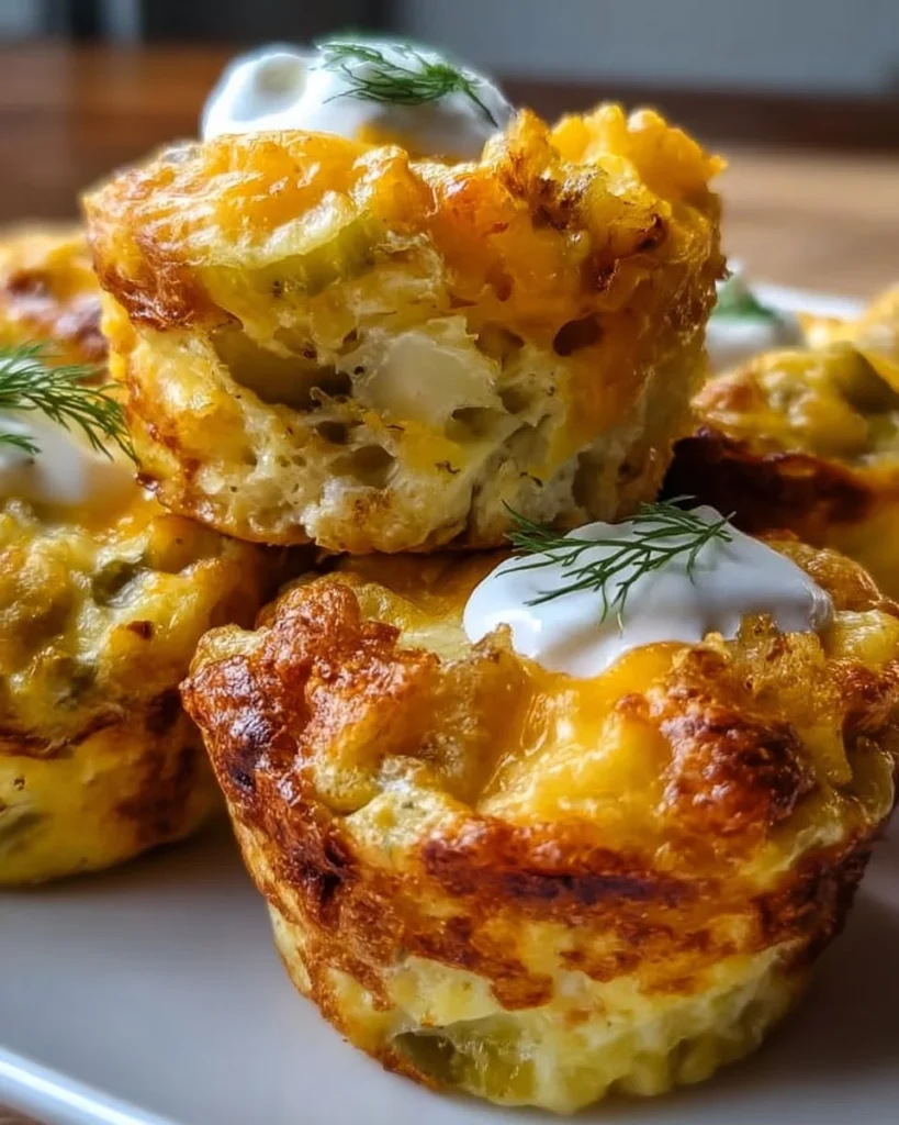 Delicious Pickle-Fix Egg Potato Muffins topped with pickles and herbs.