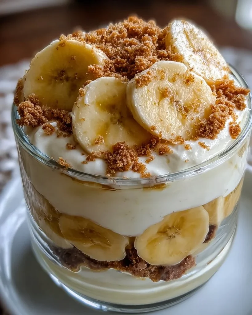 Delicious Protein Banana Pudding in a bowl with banana slices on top