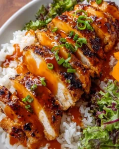 Delicious Spicy Maple Chicken served with coconut rice