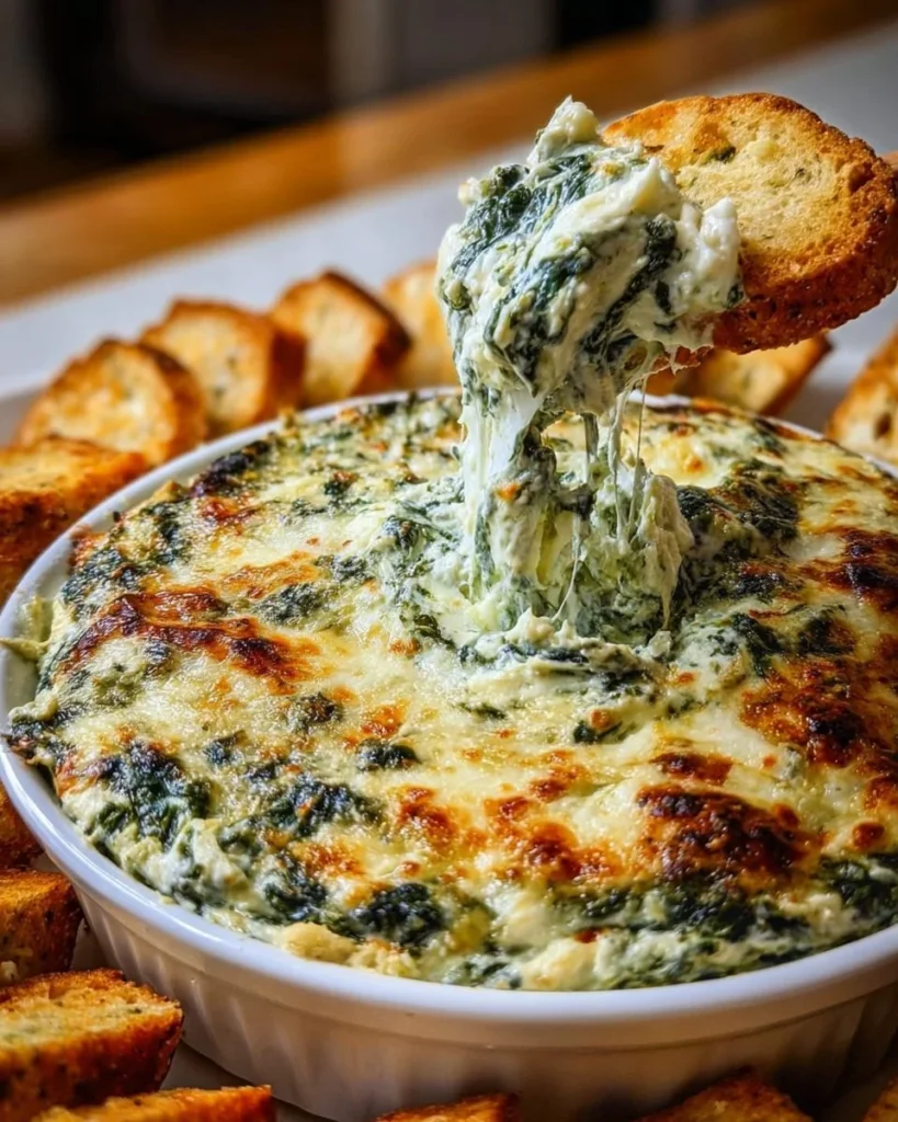 Creamy spinach dip served with crispy chips and fresh veggies