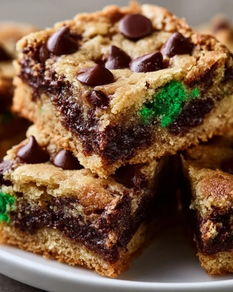 Delicious St. Patrick’s Day chocolate chip cookie bars with festive decorations