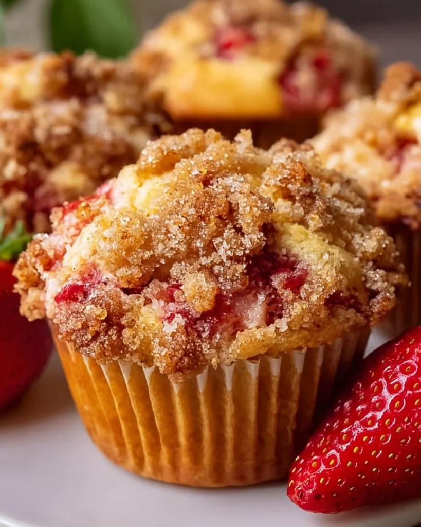 Freshly baked Strawberry Rhubarb Muffins on a cooling rack