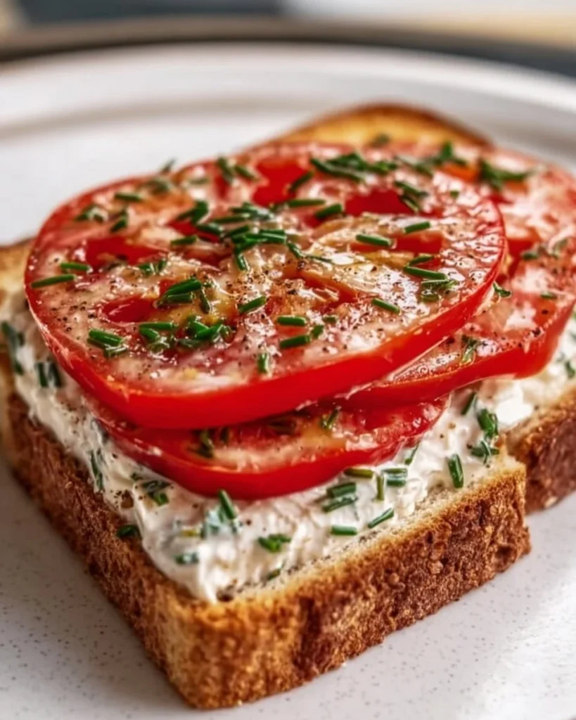 Delicious summer tomato sandwich with fresh ingredients on a wooden board