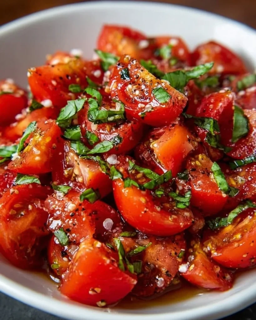 Fresh Tomato Garlic Salad with vibrant ingredients and herbs