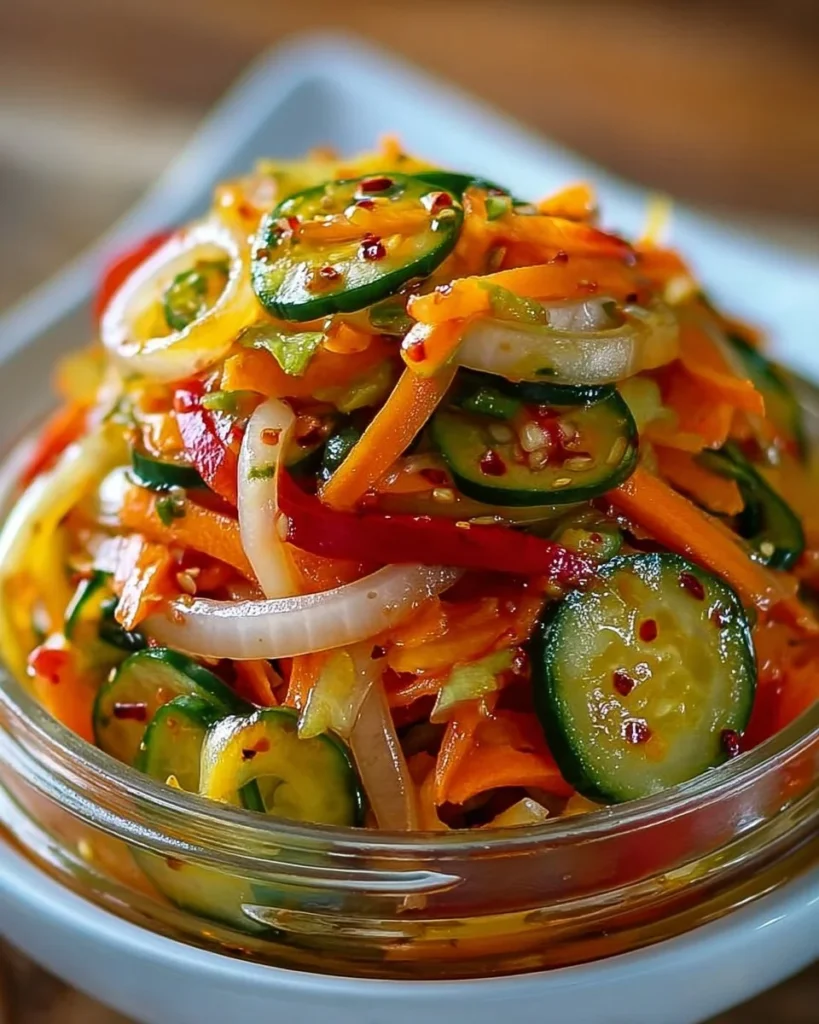 Colorful Vietnamese vegetable pickle medley in a bowl showcasing various pickled vegetables.