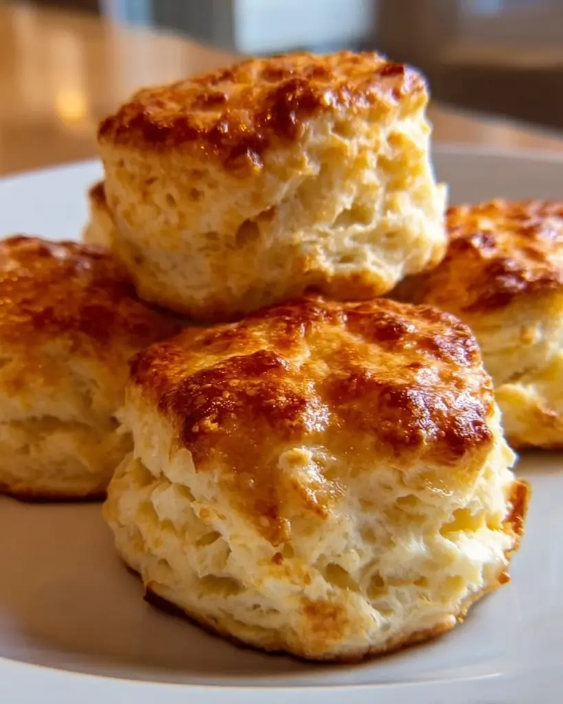 Homemade 3-ingredient buttermilk biscuits on a baking sheet.