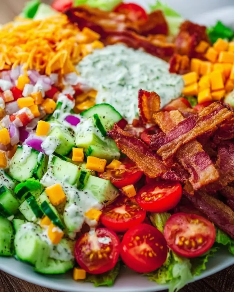 Fresh BLT Chopped Salad with lettuce, bacon, tomatoes, and dressing