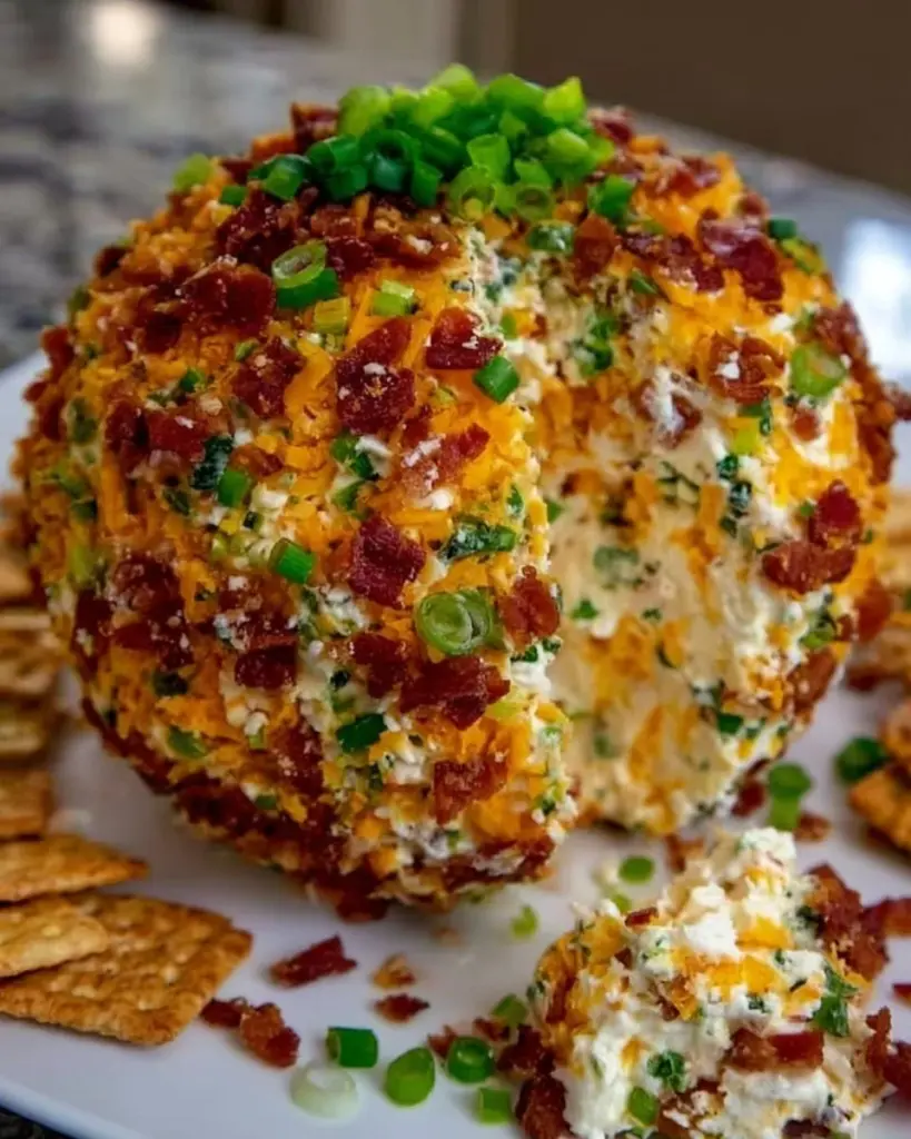 Delicious Jalapeno Popper Cheese Ball served with crackers