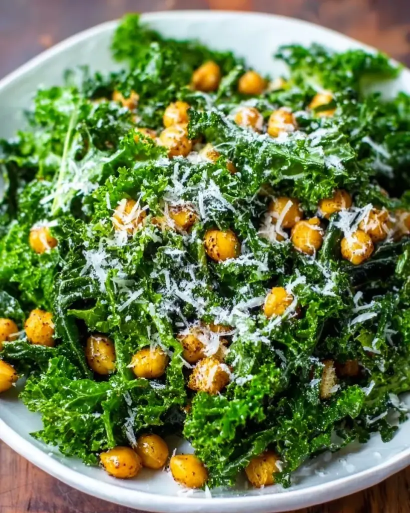 Kale Chickpea Salad with fresh vegetables and a tangy dressing