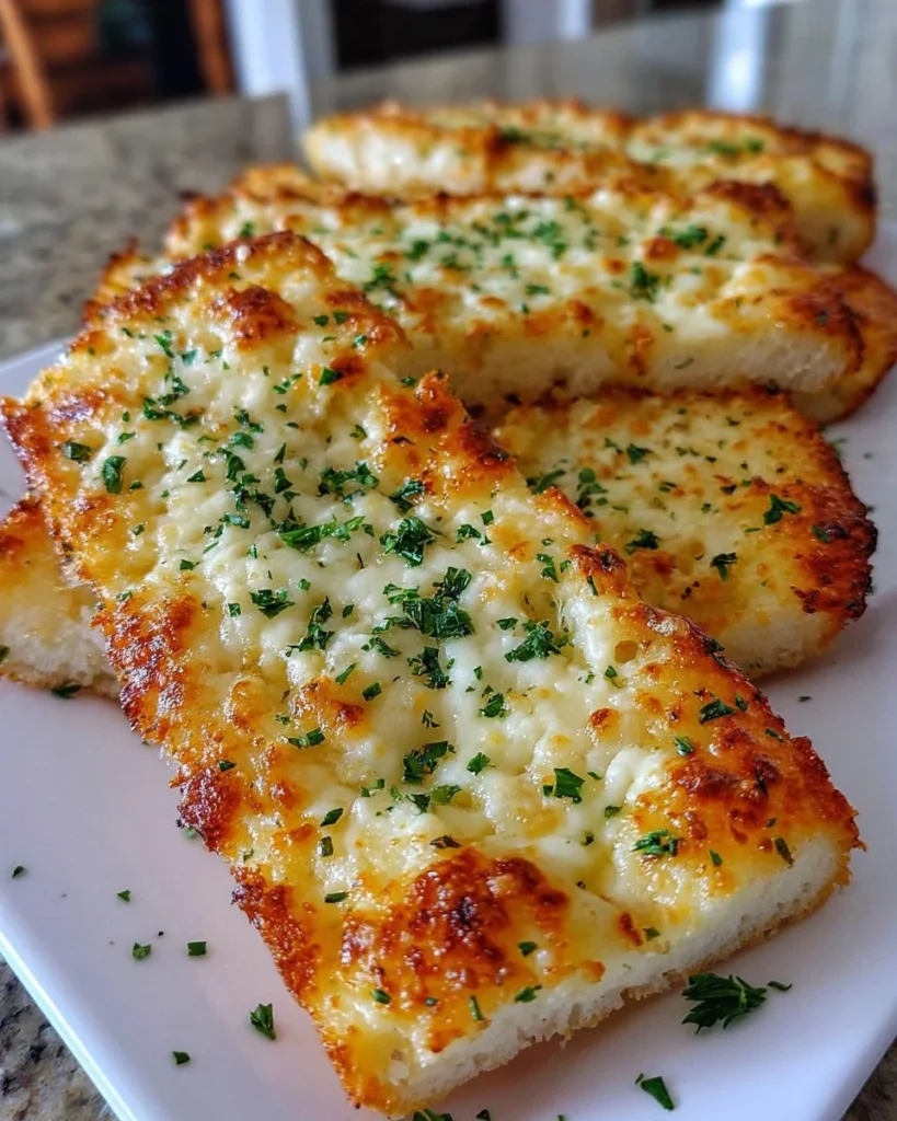 Delicious keto garlic breadsticks served with herbs and melted cheese