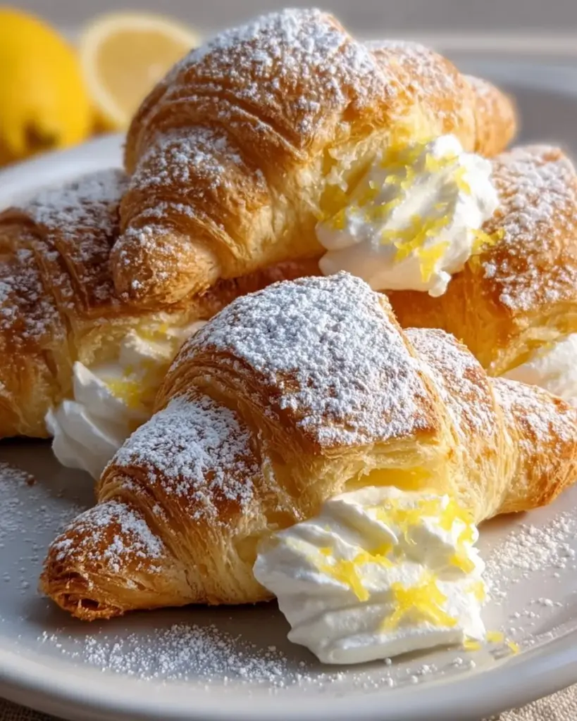 Lemon Cream Cheese Crescent Rolls on a plate, garnished with lemon zest