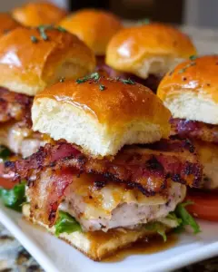 Maple bacon turkey sliders served on a platter with fresh toppings