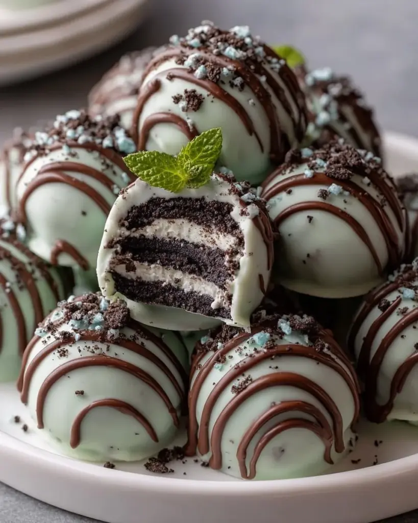 Delicious Mint Oreo Truffles made with mint flavor and Oreo cookies.