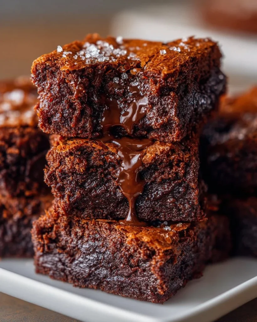 Delicious One Bowl Brownies freshly baked and served on a wooden table.